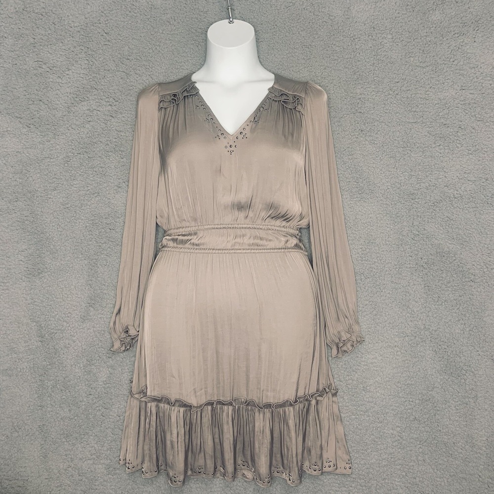 Current Air Dress Womens Small Taupe Studs Smock Waist Cocktail Party Holiday